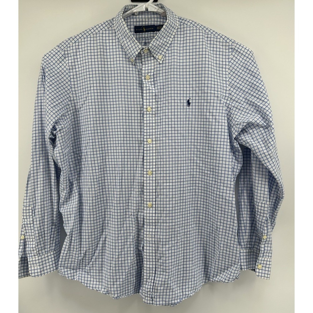 Polo Ralph Lauren Long Sleeve Button Down Shirt Blue White Checkered 2XL‎